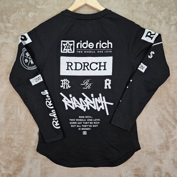 Ride Rich Sweatshirt Men's Size S Black Motorcycle Riding Long Sleeve Biker - Picture 2 of 11